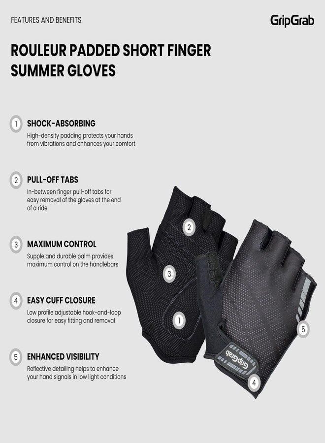 GripGrab Rouleur Entry-Level Short Finger Padded Summer Cycling Gloves Fingerless Cushioned Bicycle Mitts Pull-Off Tabs - Image 2